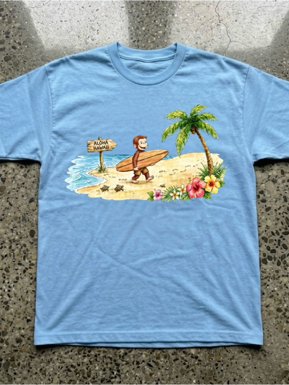 Light Blue Tropical Surf Graphic Tee - Men